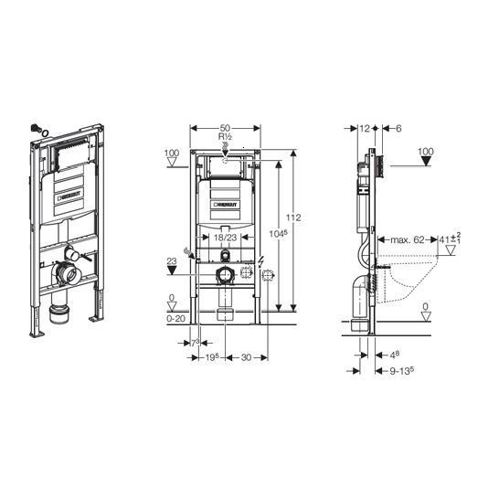 SISTEM INSTALARE CU REZERVOR DUOFIX SIGMA PENTRU VAS WC SUSPENDAT ,ADANCIME 12 CM, INALTIME 120 CM